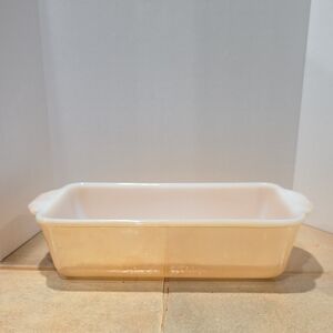 Fire King Peach Luster Cream and White Loaf Pan 1 Qt